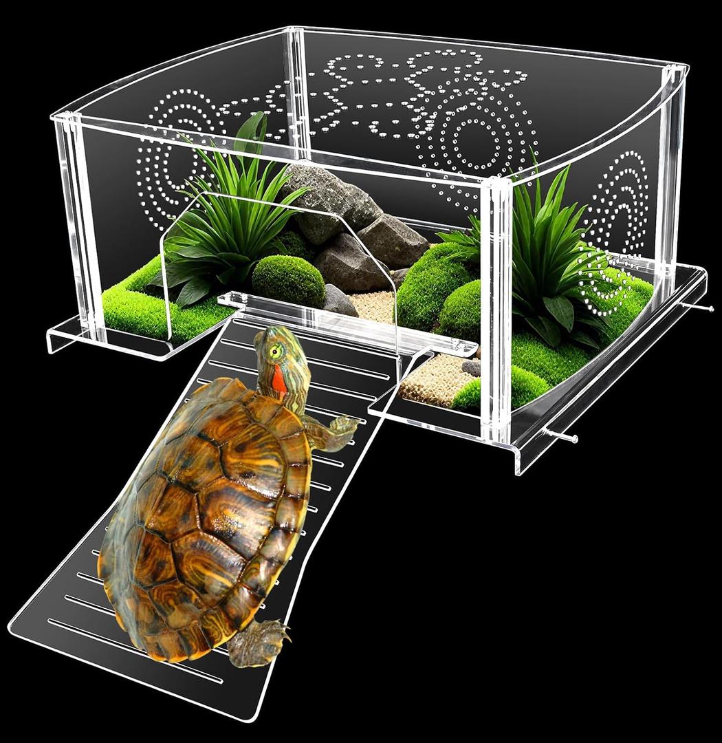 Extra Large Turtle Topper Basking Platform for Aquatic Turtles 40B/75G, Above Tank Turtles Sunbathing Dock Anti-slip Ramp Aquatic Reptile Climbing Pier Resting Terrace with Feeding Area Accessories