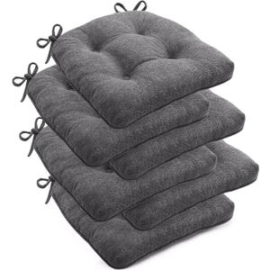 Chair Cushions Set of 6 for Dining Chairs, 16.5"x15.5" Kitchen Chair Pads with Memory Foam, Non-Slip Bottom & Ties, Tufted Indoor Seat Cushions for Home Use  Dark Grey