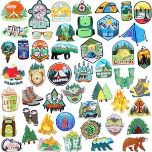 Hotop 48 Pcs Camping Theme Iron on Patches Adventure Outdoor Mountain Backpacking Sew on Patches Hiking Embroidered Applique for Jeans Jackets Clothes Backpack Cap DIY Crafts Sew Making