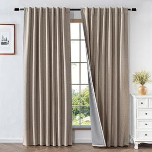 100% Blackout Curtains for Bedroom, 108 Inch Curtains 2 Panels Set Thermal Insulated Living Room, Light Blocking Back Tab & Rod Pocket Drapes Windows Home Decor(W52 x L108,Light Beige)