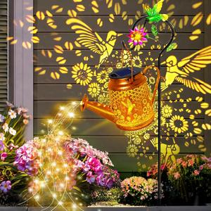Hummingbird Solar Lights Outdoor Waterproof, Birthday Gifts for Christmas Mom Grandma Women, Solar Watering Can Lights with Shepherd Hook, Metal Hanging Lantern Garden Decor Yard Outside Patio Lawn