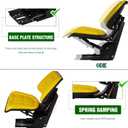 Yellow Universal Tractor Suspension Seat with TILT for John Deere 820 830 1020 1030 1040 1530 2020 2030 2040 2240,For Ford/New Holland Tractor 4000 4100 4110 4330 Shock Absorbing Alloy Steel+PVC