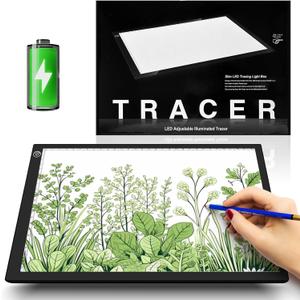 ME456 Rechargeable A4 Light Drawing Board, Lithium Battery Powered Light Pad, Adjustable Brightness LED Tracing Light Box Ideal for Diamond Art, Weeding Vinyl, Viewing Slides, Stenciling