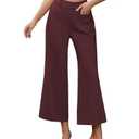 Famulily Womens Dress Pants High Waist Wide Leg Pants Button Down Dressy Work Capri Pants with Pockets Wine L