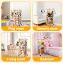 Stuffed Animal Storage Organizer, Wooden Plushies Toy Zoo Holder with Wheels, Large Capacity Storage Tower for Toys, Mobile Toy Holder Cage for Kids Playroom, Nursery, Toddler Room, 2 Tier, Wooden