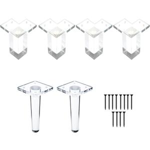 Greaton, 6 Square Acrylic Legs, Great and Sturdy Replacement for Sofas, Chairs and Tables, Set of 6