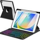 EAMPANG Case with Keyboard for iPad 9th 8th 7th Generation 10.2 inch,7 Rainbow Backlit Detachable Wireless Keyboard Rotatable Magnetic Cover with Pencil Holder for iPad Air 3rd Gen/Pro 10.5 Black