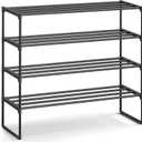 SONGMICS Shoe Rack, 4-Tier Shoe Organizer, Metal Storage Shelf, Upright or Upside Down, for 20-25 Pairs, Stackable, for Entryway, 11.8 x 36.2 x 29.1 Inches, Black ULSA14BK