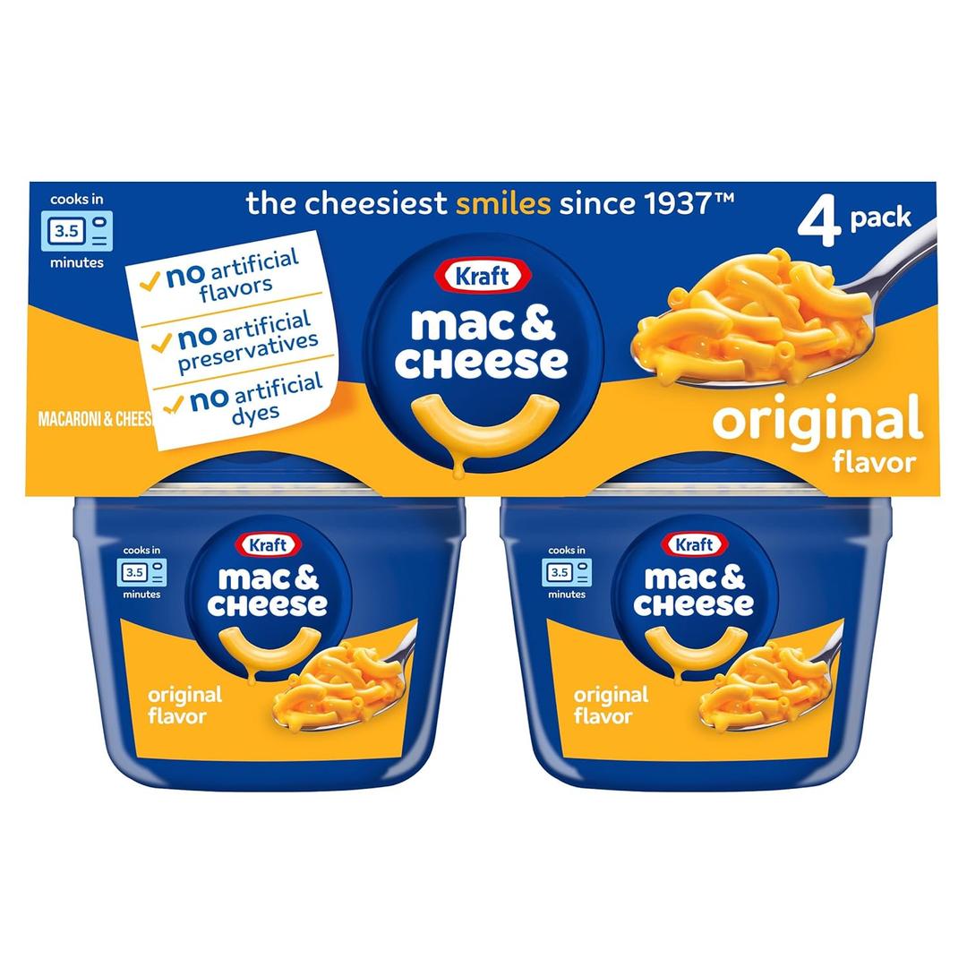Kraft Original Mac & Cheese Macaroni and Cheese Dinner, 4 ct Pack, 2.05 oz Cups (EXP 04/07/26)