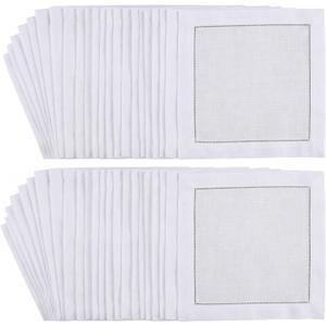 30Pcs Linen Cotton Cocktail Napkins for Embroidery, 6x6 Inch White Cotton Linen Napkins, Ideal Wedding Cocktail Napkins for Party, Home Bar