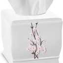 Creative Scents Vanda Square Tissue Box Cover White & Pink Cherry Blossom Floral Decor Decorative Resin Tissue Holder for Bathroom Vanities & Nightstands Durable Bottom Slider