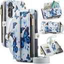 for Samsung Galaxy S24 Case Wallet with RFID Blocking Card Holder Colored Drawing PU Leather Magnetic Snap Flip Zipper Strap Wallet Phone Case Fit for Galaxy S24,Aurora Butterfly