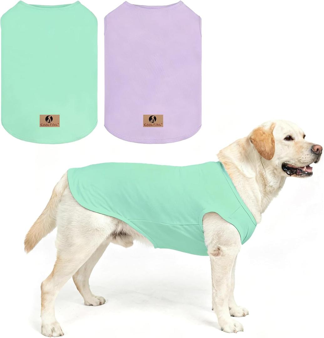 KOOLTAIL Large Dog Clothes for Boy Girl, 2 Pack Cotton Summer Dog T Shirts UV & Insect Protection for Outdoor Camping, Anti-Hair Loss Breathable Sleeveless Pet Vest Tank Tops Apparel, Green&Purple,XXL