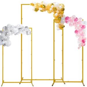 Wedding Arch Stand 3 Set (6.2FT, 5.2FT, 4.3FT) Metal Arch Backdrop Stand, Gold Backdrop Stand, Square Backdrop Frame for Birthday Party Ceremony Outdoor Indoor Celebration Decoration