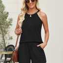 Rapbin 2 Piece Short Sets for Women Casual Vacation Summer Outfits Sleeveless Halter Tops Loose Fit, L