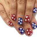 Set of 4 4th of July Press On Nails Extra Short Square,YEFIUO Red Blue Fake Nails Press ons Nail Art Tip Acrylic Nail Kit Glue on Nails Full Cover False Nails with White Pentagram Design for Ma'am 24 Pcs 