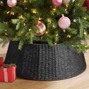 Hommtina Christmas Tree Collar- 33",Christmas Tree Base Christmas Basket Collar for Home, Living Room,for Covering Tree Stand (Black3, 33 in)