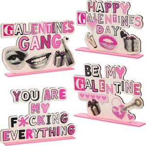 Thyle 4 Pcs Galentines Day Decorations Wooden Table Decor Happy Galentines Sign Centerpiece Photo Props for Bestie Friends Valentines Party Supplies Accessories