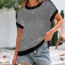 PRETTYGARDEN Womens Short Sleeve Sweater Spring Summer 2026 Round Neck Striped Pullover Cap Sleeve Knit Sweater Vest Tops (Black, S)