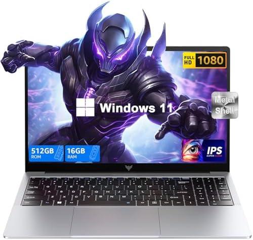 KAIGERR Laptop, 2025 Laptop Computer with Intel Quad-Core Processor(Up to 3.6GHz), 16GB DDR4 512GB SSD, Windows 11 Laptop, 16.0" IPS 1080P, Metal Shell, USB3.2, Long Battery Life