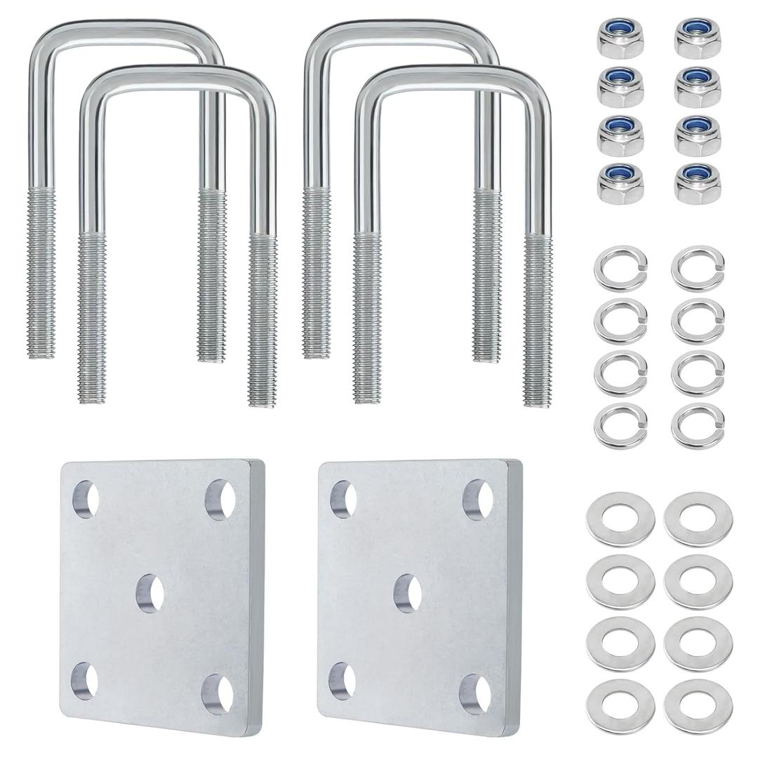 U Bolt Kit for Boat Trailer Axle Leaf Springs, U Bolts 2 inch Wide, for 2x2 Axle - 4 3/4" Long