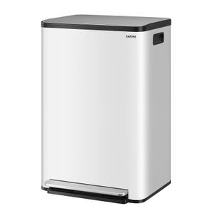 13 Gallon Trash Can Kitchen Garbage Bin with Removable Inner Buckets 50L Stainless Steel Step-on Metal Large Waste Cans with Soft Close Lid White