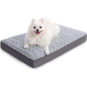 Dog Crate Bed Waterproof for Medium Dogs - Rose Velvet Soft Fluffy Washable With Removable Cover & Anti-Slip Bottom, 29 x 18 Inch, Light Gray