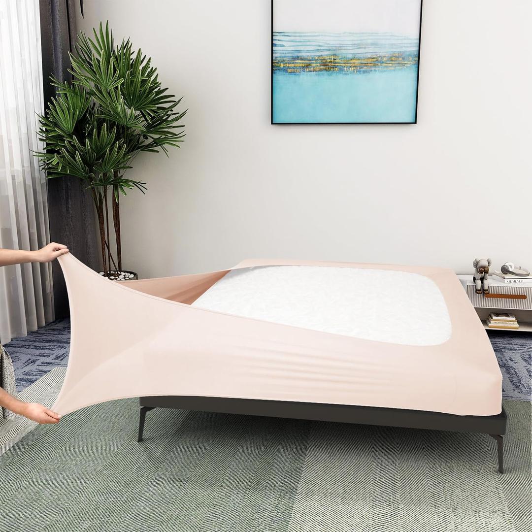 Box Spring Cover Queen/Cal Queen Size - Jersey Knit & Stretchy Wrap Around 4 Sides Bed Skirt for Hotel & Home, Pink