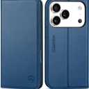 SHIELDON Real Leather Case Walllet for iPhone 17 Pro 6.3-inch 2025 | Foldable Magnetic Closure | RFID Blocking Credit Card Holder | Kickstand | Shockproof Protective Cover | Royal Blue