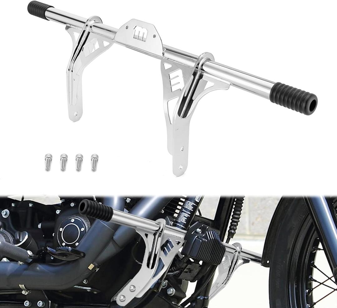 Wsays Front Highway Crash Bar Engine Guard Flat-Out Bar Compatible with Harley Dyna Street Bob Fat Bob Wide Glide Low Rider 2006-2017 with Mid Control Models (Chrome)