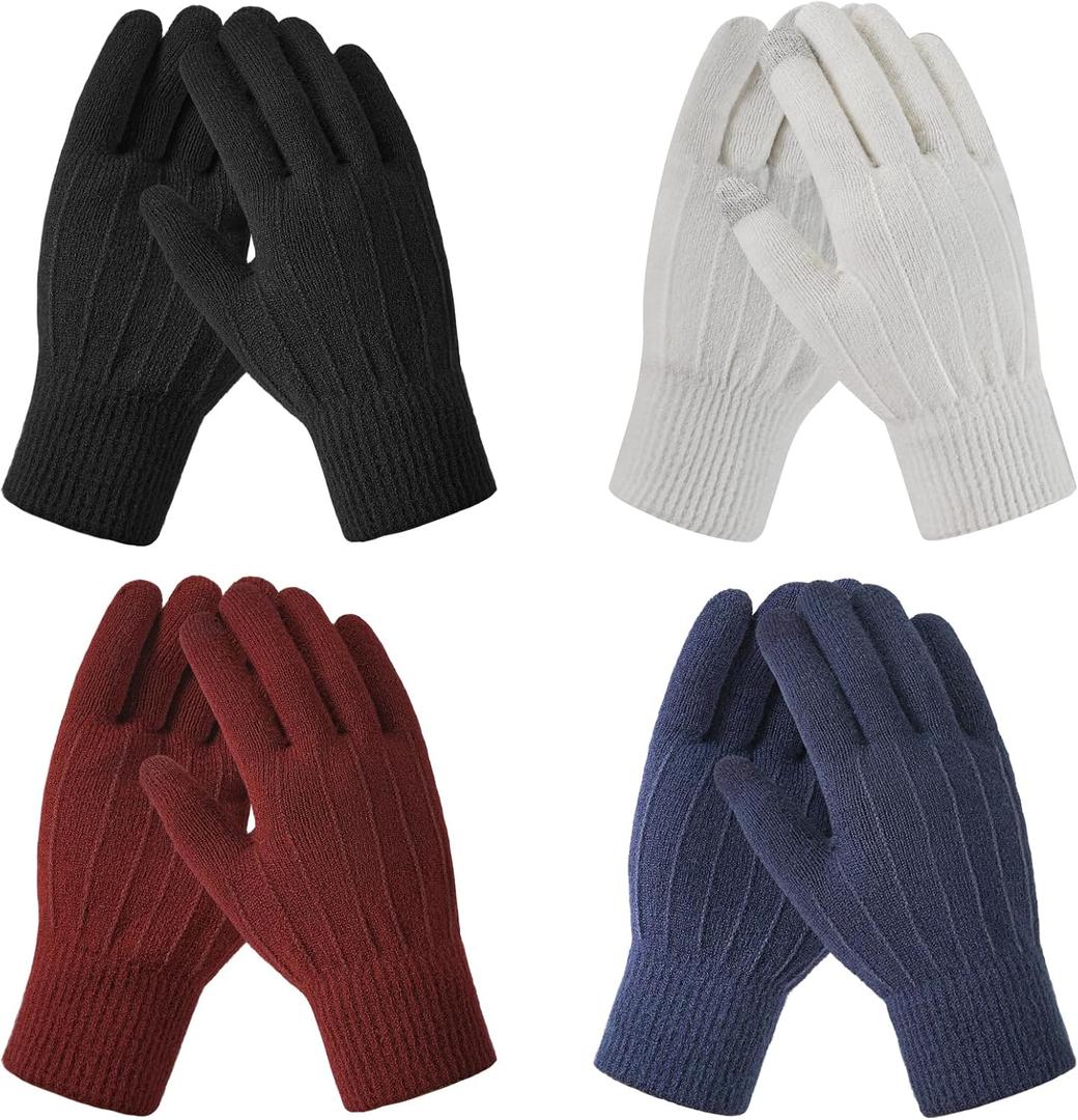 fauson Winter Gloves - 4 Pairs Winter Gloves Women Men Cold Weather Valentines Day Gifts for Her Womens Gloves