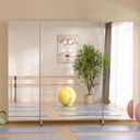 brisafe Full Length Stand Up Mirror on Wheels,75''95'',Large Tri-Fold Floor Mirror with Stand,Movable 3-Way Full Length Standing Mirror for Gym, Dance Studio, Fitness Room, and Home (White)