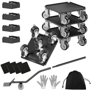 LOYAL TIGER Heavy Duty 1500LBS Furniture Dolly & Movers with 5X 360° Wheels - Carbon Steel Panel & Non-Slip Casters, Includes Lifter Jacks, Gliders for Sofa, Refrigerator (5.4 Inch, Black)