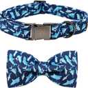 Elegant Little Tail Dog Collar with Bow, Shark Print Adjustable Cute Bowtie Collar for Medium Dogs, Shark, Medium