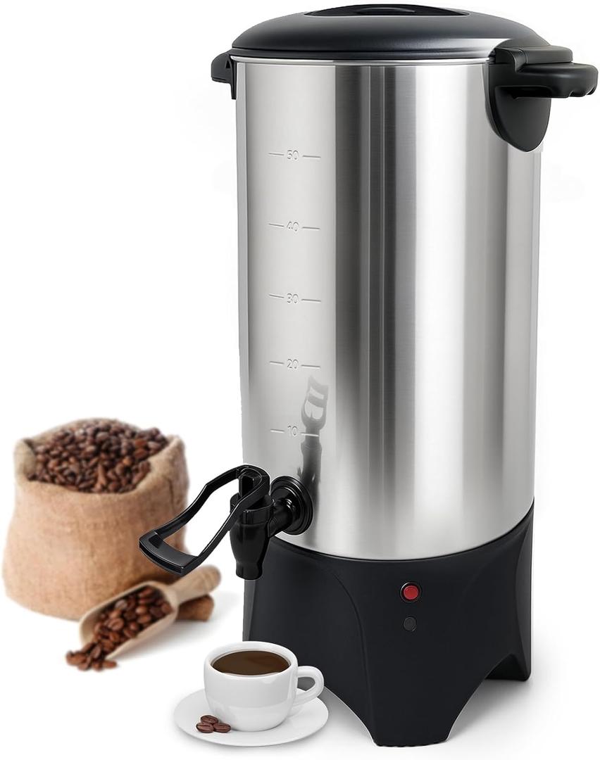 Commercial Coffee Urn, 50 Cups/7.5L Stainless Steel Large Coffee Dispenser, 1000W 120V Electric Coffee Maker Urn For Quick Brewing, Hot Water Urn with Detachable Power Cord for Easy Cleaning