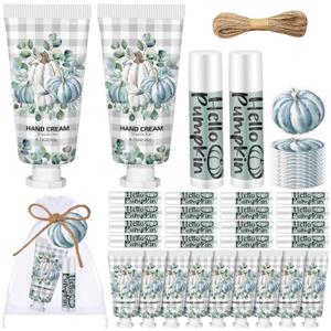 144 Pcs Fall Pumpkin Lip Balm Hand Cream Set Party Favors, Include 36 Blue Pumpkin Lip Balm 36 Moisturizing Hand Cream 36 Bags 36 Cards and Ropes for Autumn Accessories Gifts