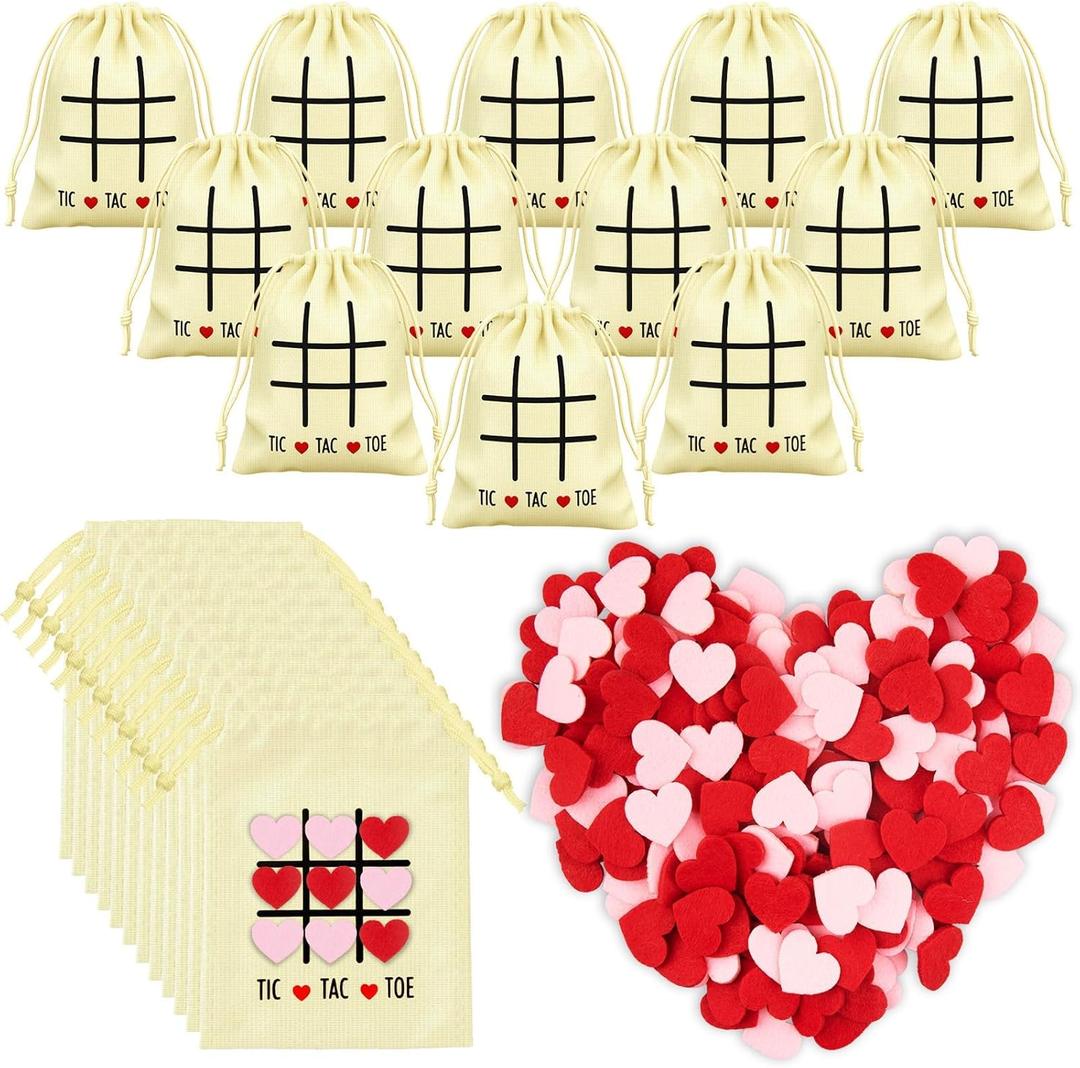 Denylo pro 24 Sets Valentines Day Gifts Tic Tac Toe Bags Felt Heart for Employees Coworkers Friends Valentines Day Party Favors Exchange Prizes