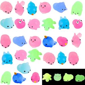 28PCS Mochi Squishy Toy for Easter Basket Stuffers, Easter Egg Fillers Glow in The Dark Mochi Animal Squishies Stress Relief Toy for Kids Party Favors, Classroom Exchange Prizes