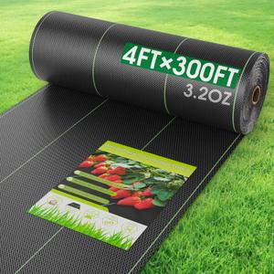 4FTx300FT Weed Barrier Fabric Heavy Duty, Gardening Landscape Fabric Cover Mat, Durable Weed Control Fabric for Garden Bed Cover, Landscaping, Commercial Driveway, Underlayment Use (4x300FTT-3.2OZ) (EXP 09/02/26)