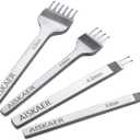 Aiskaer Leather Stitching Punch Set, Diamond Chisel Tools, 4mm White Steel 1/2/4/6 Prong for Leather Craft DIY (Silver)