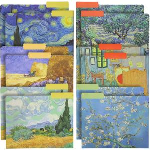 The Gifted Stationery File Folders - 12 Pack, Letter Size, Multicolor Van Gogh Floral with 1/3 Cut Tabs - Decorative File Folders for Office Supplies for Document Organization