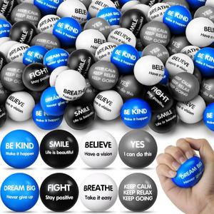 Liliful 48 Pcs Motivational Stress Balls Bulk Inspirational Squeeze Balls for Adults Anxiety Relief Fidget Toys Office Employee Gifts Classroom Rewards 2.2 Inch (Black and Blue)