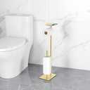 FEILERN Toilet Paper Holder Stand for Bathroom Floor Standing Toilet Roll Dispenser Storages 4 Reserve Rolls, with Top Storage Shelf for Cell Phones, Wipe, Wallet and More(Gold)