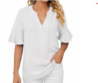 Anrabess Womens Business Casual Tops Summer V Neck 3/4 Ruffle Sleeve T Shirts Dressy Casual Tunic Blouse, (XL)