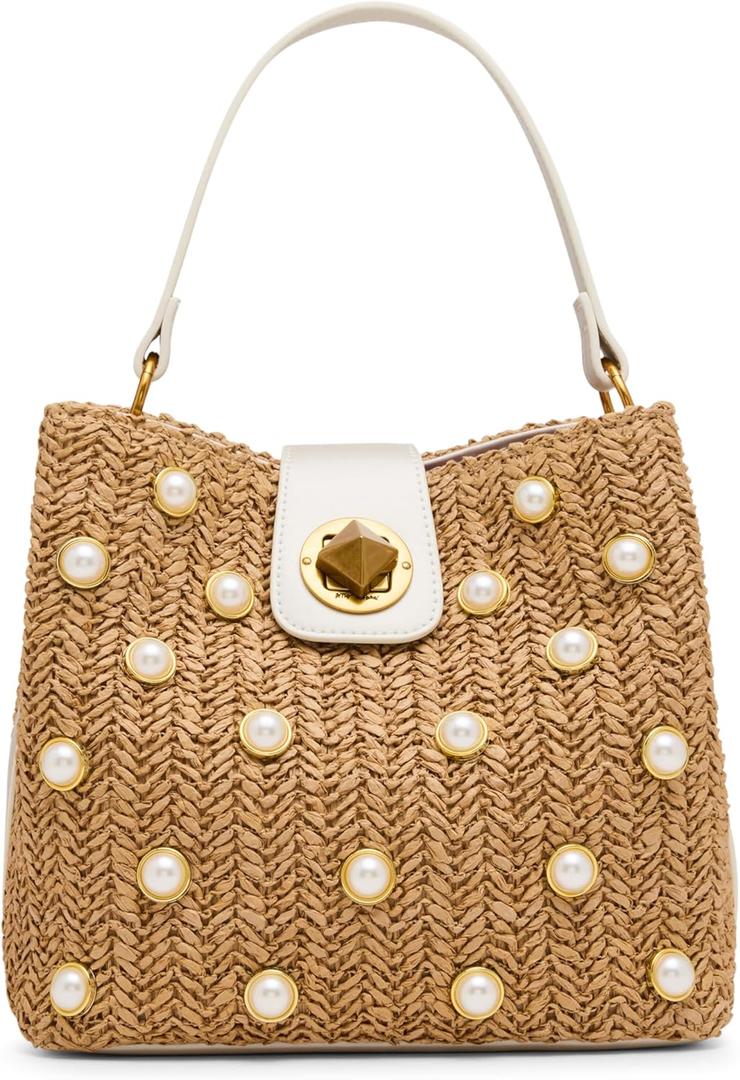 Betsey Johnson Raffia Pearl Bucket Bag