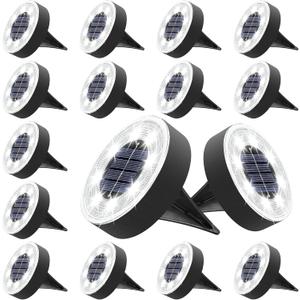 Joomer Solar Ground Lights, 16 Pack 8 LED Solar Lights Outdoor IP68 Waterproof Disc Light In-Ground Landscape Lighting Outdoor for Patio Pathway Lawn Yard Driveway Walkway (White)