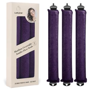Overnight Heatless Hair Curler Blowout Rods Satin Flexi Rods for Heatless Overnight Jumbo Curls, No-Heat Styling Tools for All Hair Types, 3pcs Purple