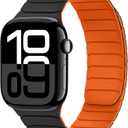 Tasikar Magnetic Bands Compatible with Apple Watch 42mm(Series 11/Series 10) 41mm 40mm 38mm Soft Silicone Replacement Loop Wristband for iWatch SE Series 11 10 9 8 7 6 5 4 3, Black-Orange