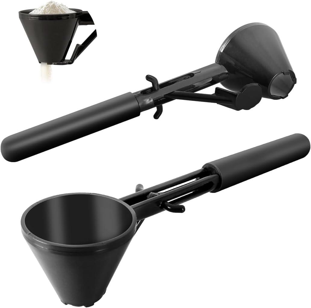 Measuring Scoop with Funnel for Filling Water Bottles with Protein Powder Milk Powder Filling Resuable K Cup Coffee Capsule with Coffee Grounds (2 Pack Long Handle)