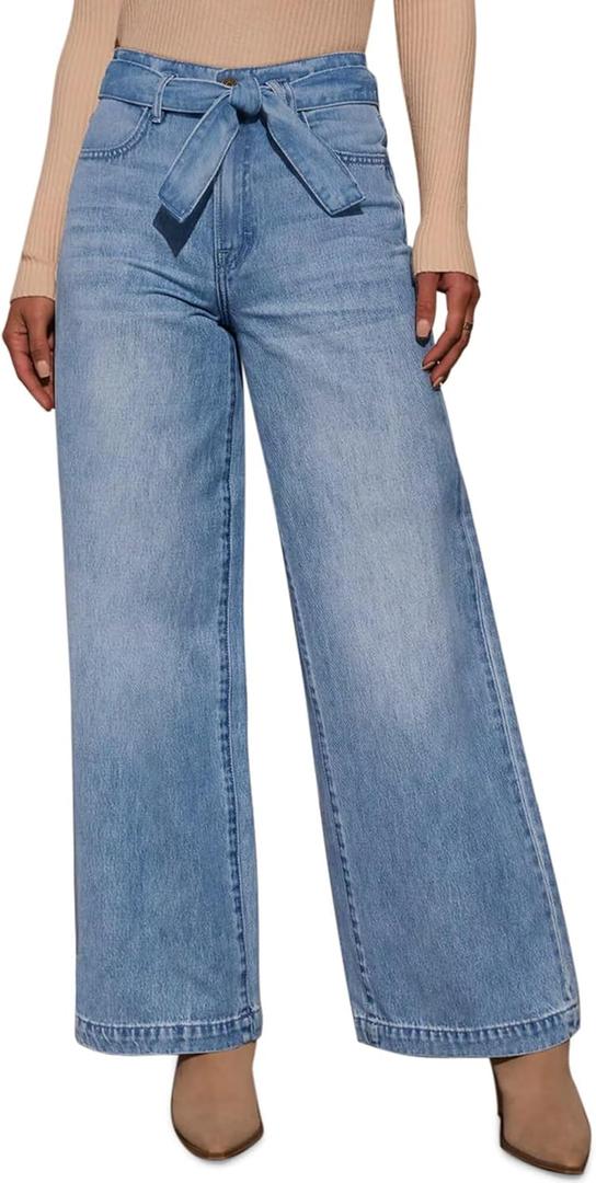 Wide Leg Jeans for Women - High Waisted Baggy Jeans Stretch Loose Denim Pants (6, C_light Blue)